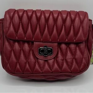 Badgley Mischka Quilted Messenger Bag Burgundy NWT